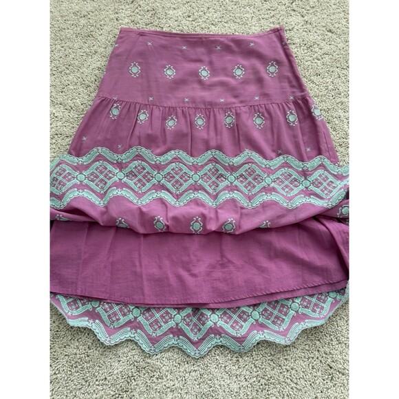 Tibi Women’s Cotton Silk Pink Embroidered Tiered‎ Scalloped Hem Skirt Sz 6 Lined - Picture 3 of 7